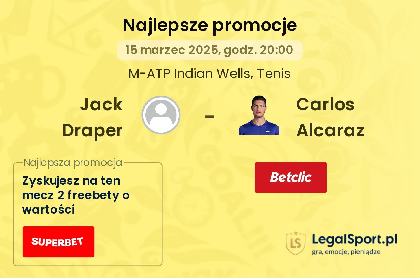 Jack Draper - Carlos Alcaraz promocje bukmacherskie