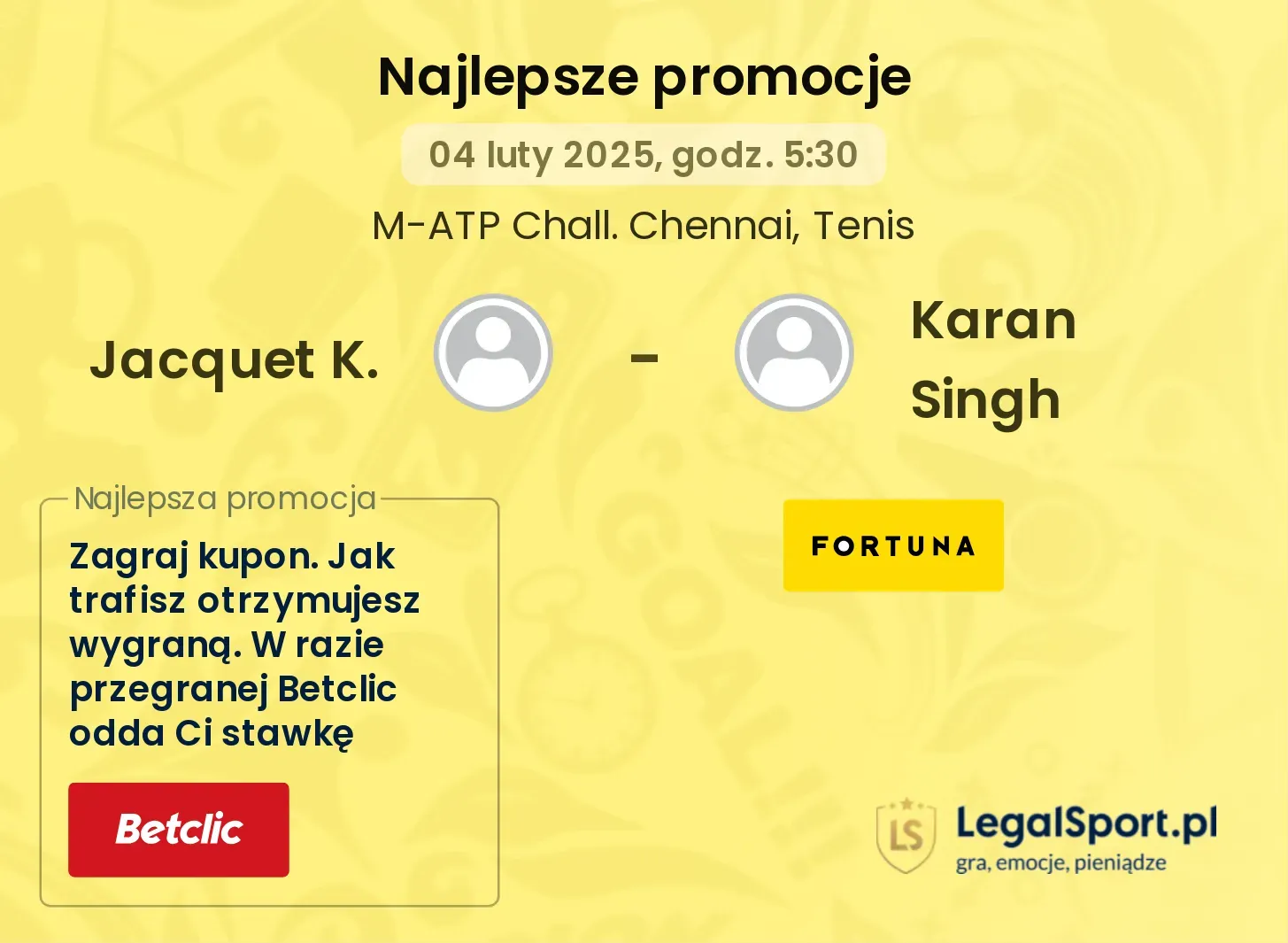 Jacquet K. - Karan Singh promocje bonusy na mecz