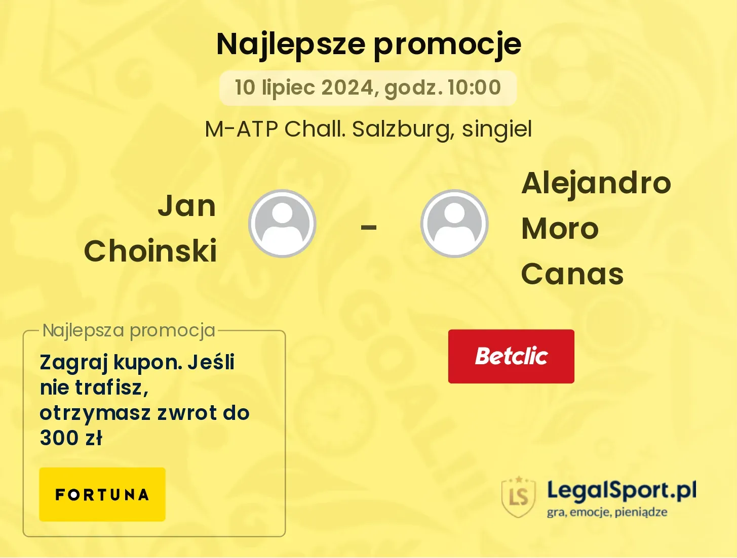 Jan Choinski - Alejandro Moro Canas promocje u bukmacherów (10.07, 10:00)