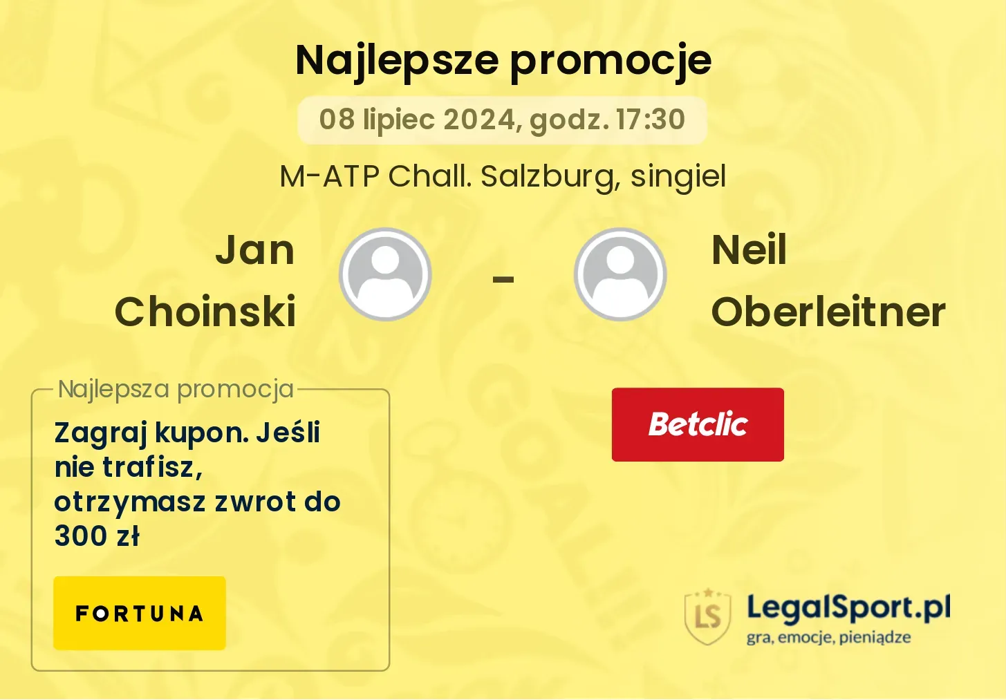 Jan Choinski - Neil Oberleitner promocje u bukmacherów (08.07, 17:30)