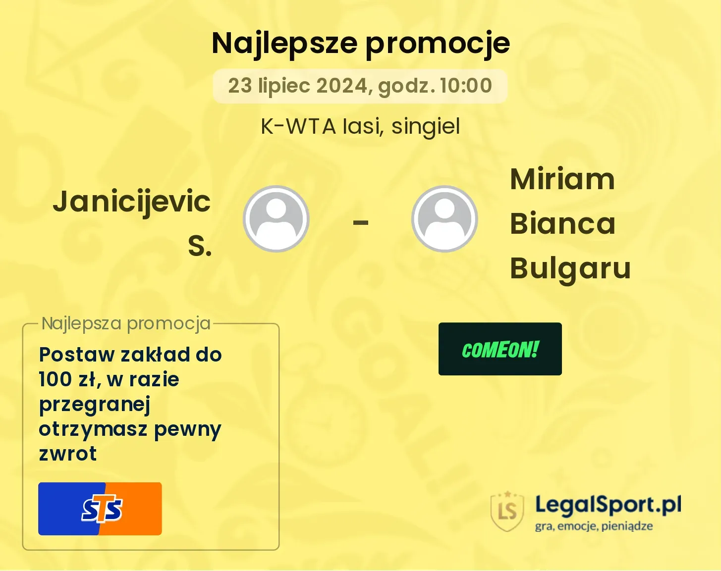 Janicijevic S. - Miriam Bianca Bulgaru promocje bukmacherskie (23.07, 10:00)