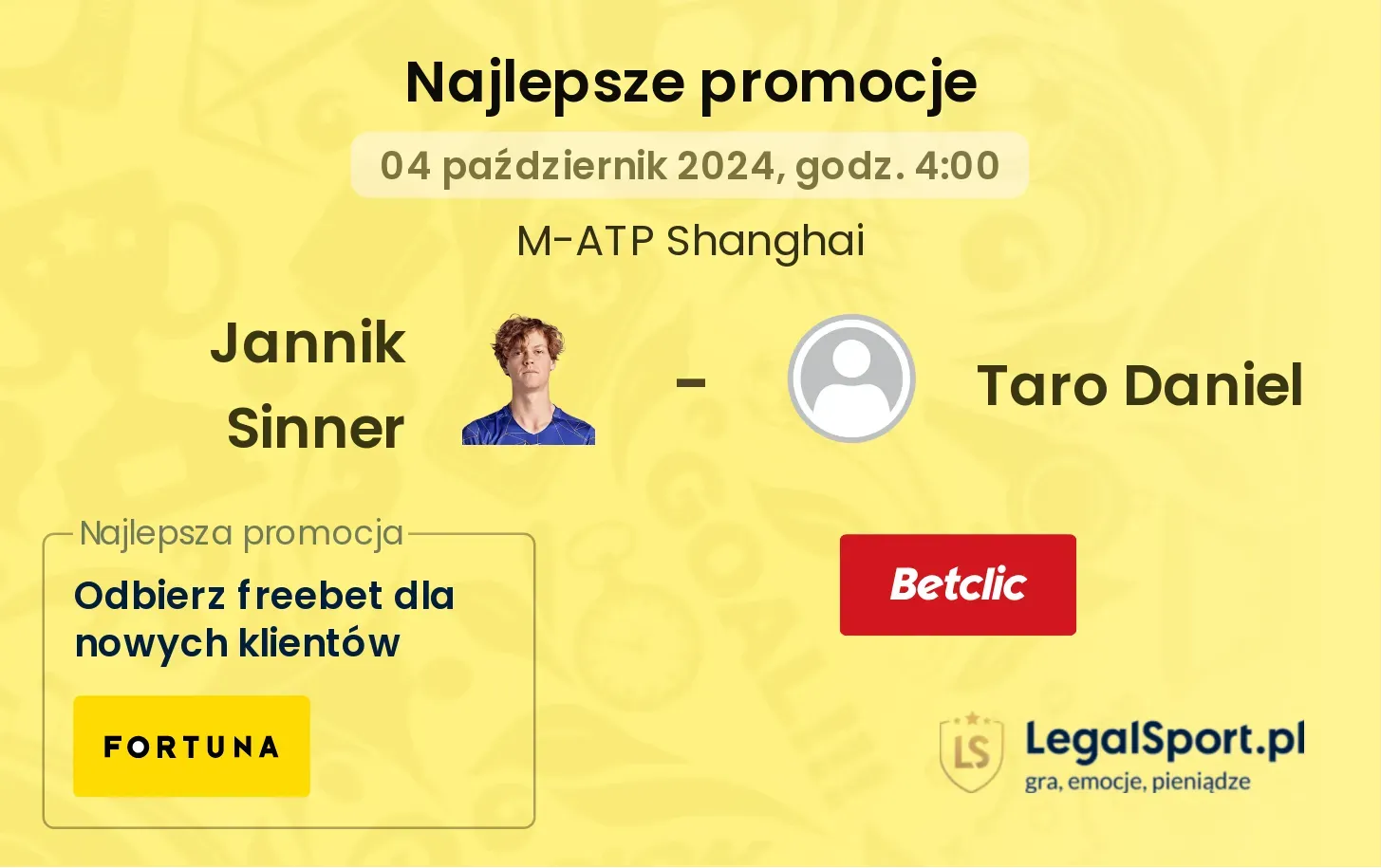 Jannik Sinner - Taro Daniel promocje bonusy na mecz