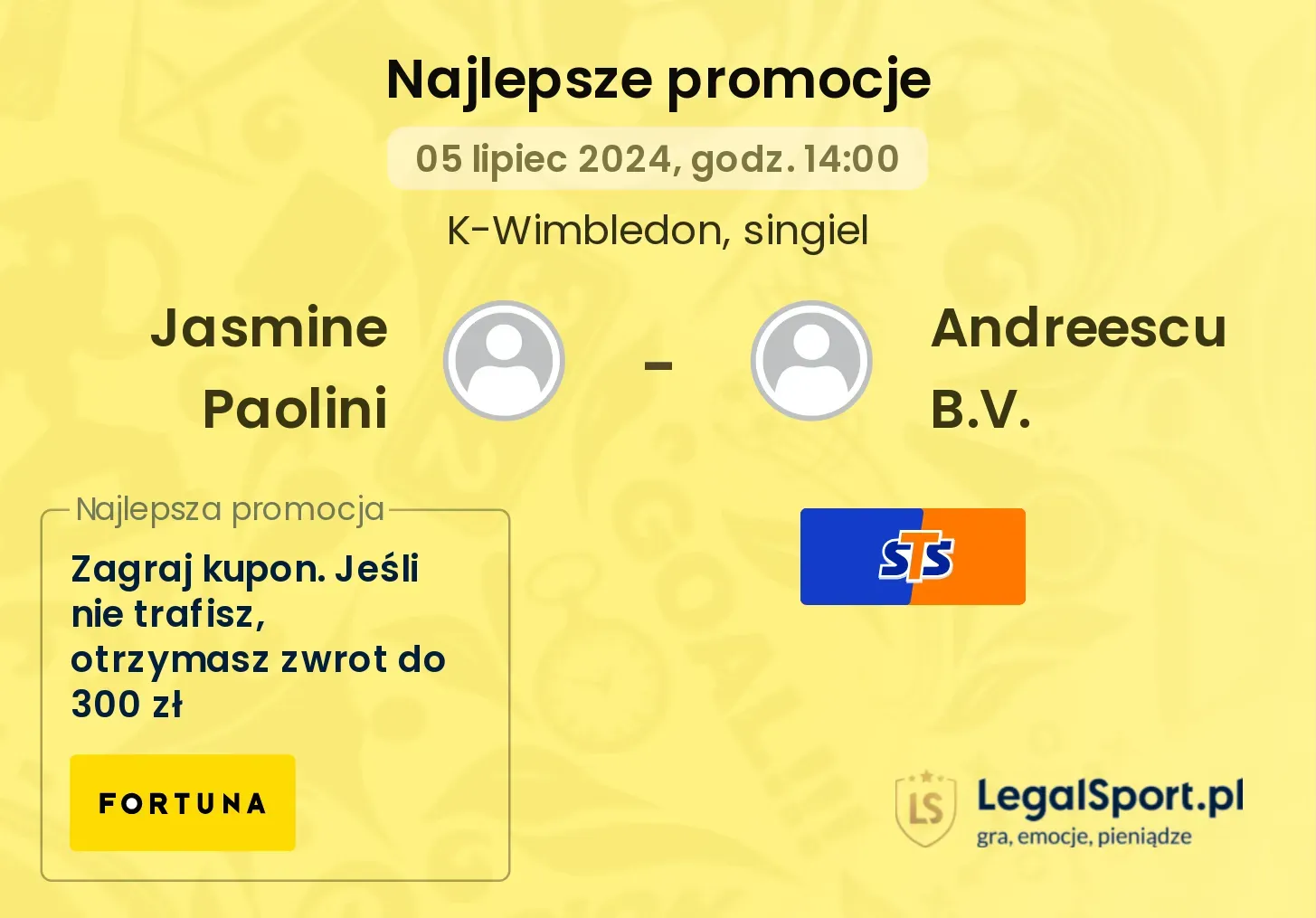 Jasmine Paolini - Andreescu B.V. promocje u bukmacherów (05.07, 14:00)