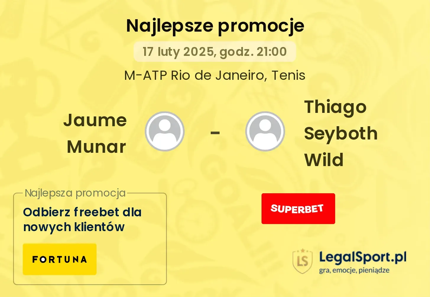 Jaume Munar - Thiago Seyboth Wild promocje bukmacherskie 22.09, 13:00