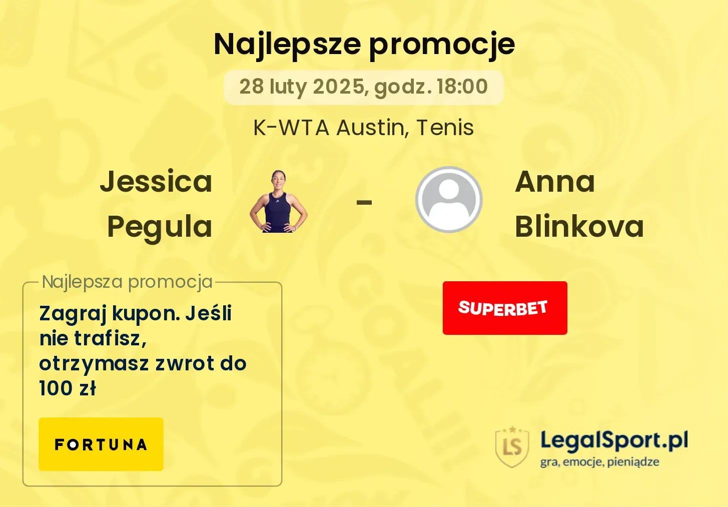 Jessica Pegula - Anna Blinkova promocje bonusy na mecz