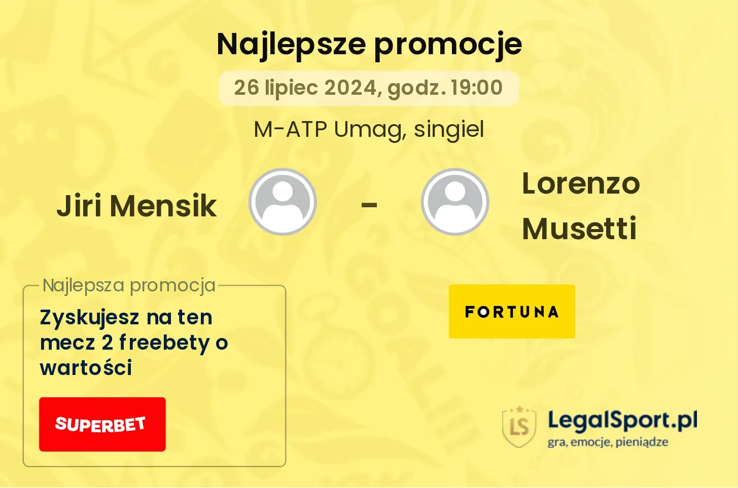 Jiri Mensik - Lorenzo Musetti promocje bonusy na mecz