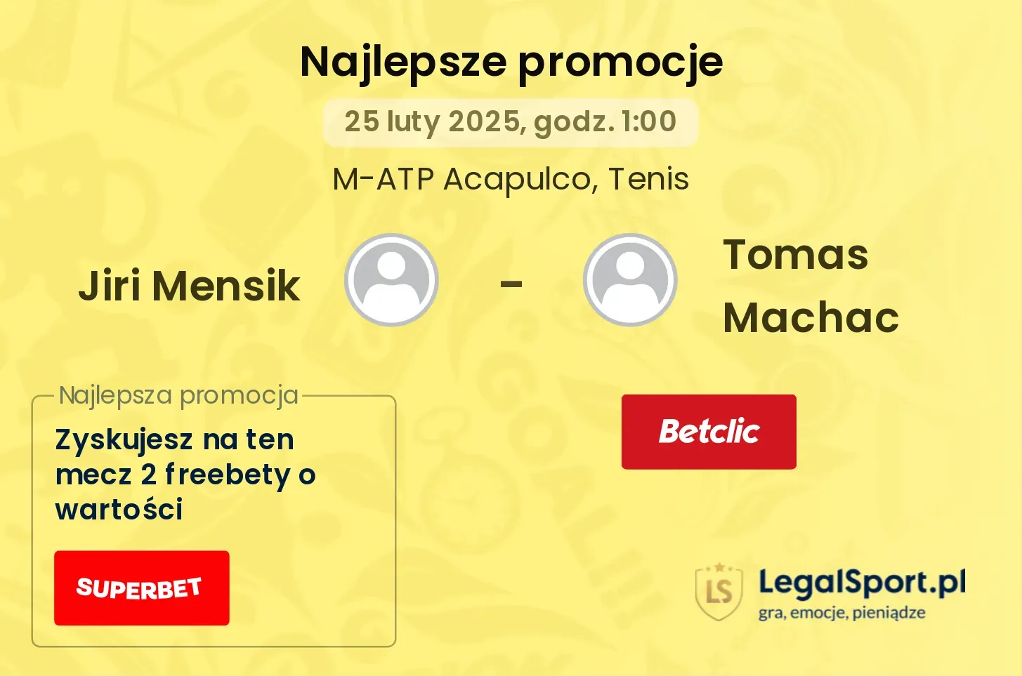 Jiri Mensik - Tomas Machac promocje bonusy na mecz