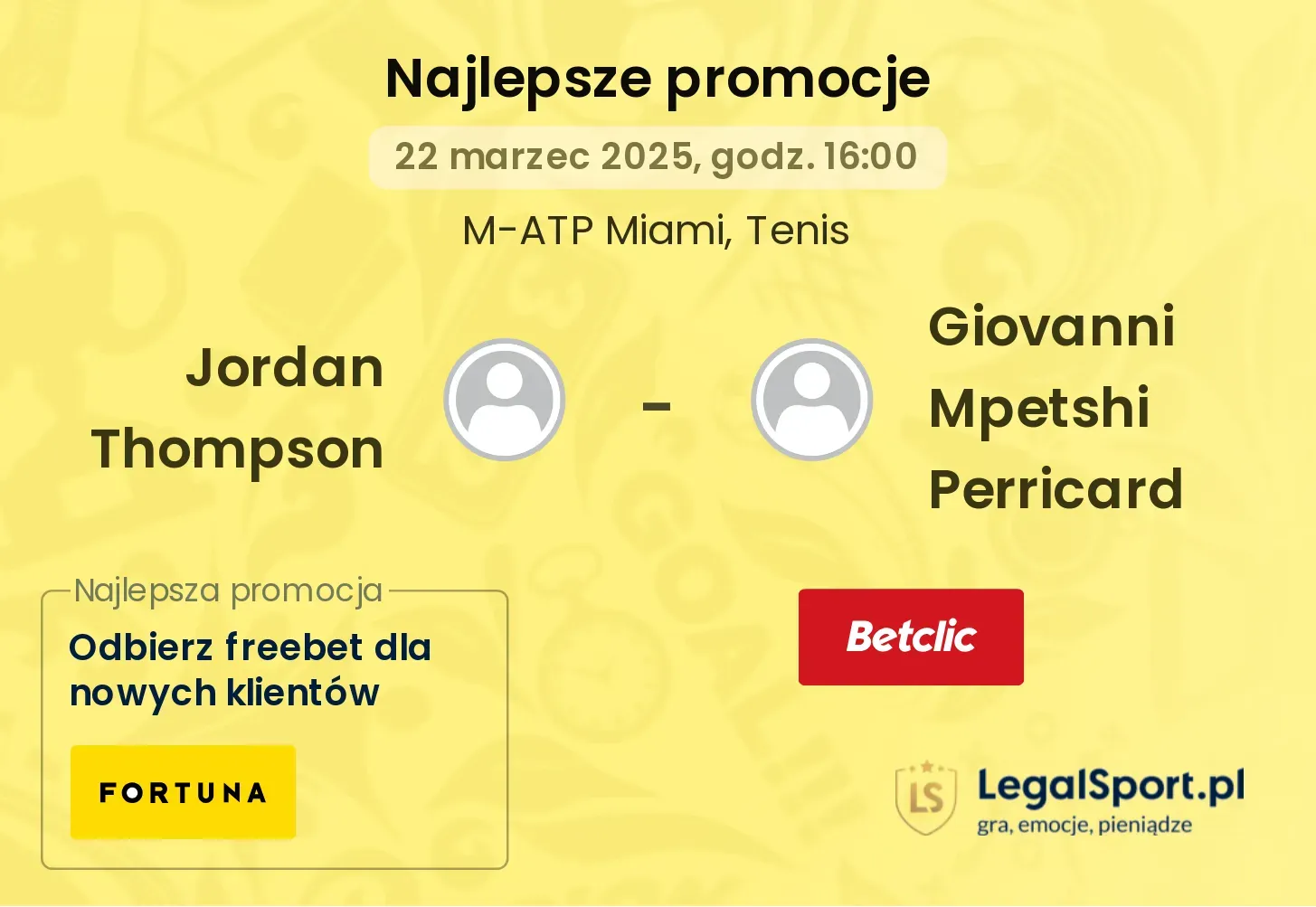 Jordan Thompson - Giovanni Mpetshi Perricard promocje bonusy na mecz