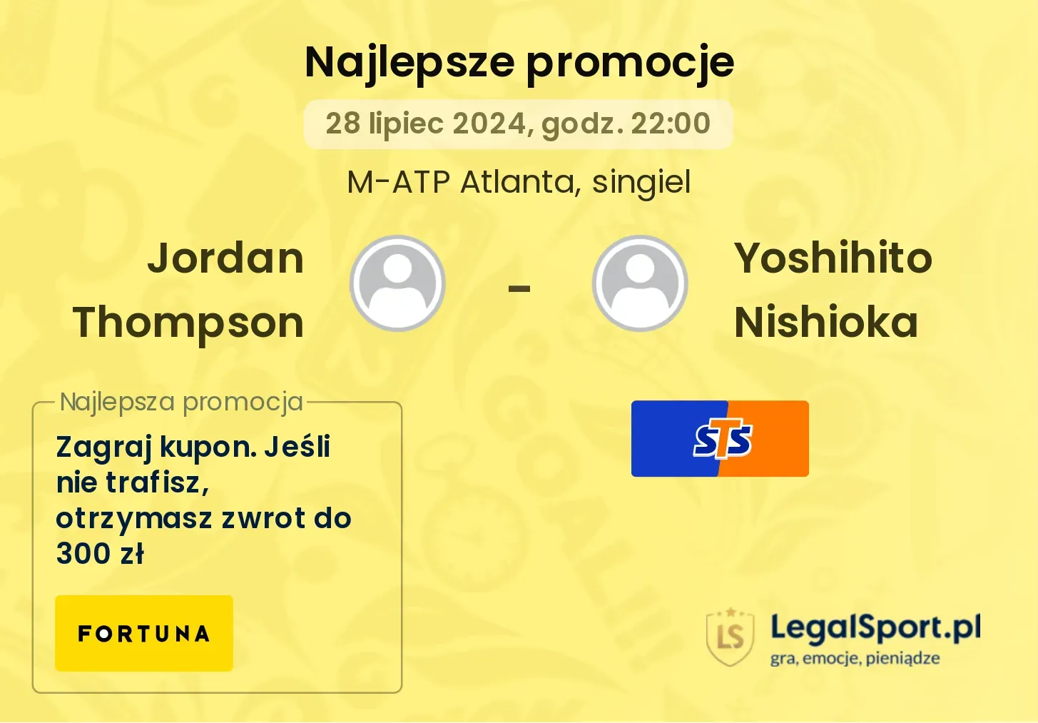 Jordan Thompson - Yoshihito Nishioka promocje bonusy na mecz