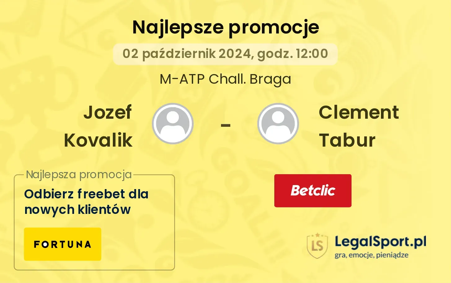 Jozef Kovalik - Clement Tabur promocje bonusy na mecz