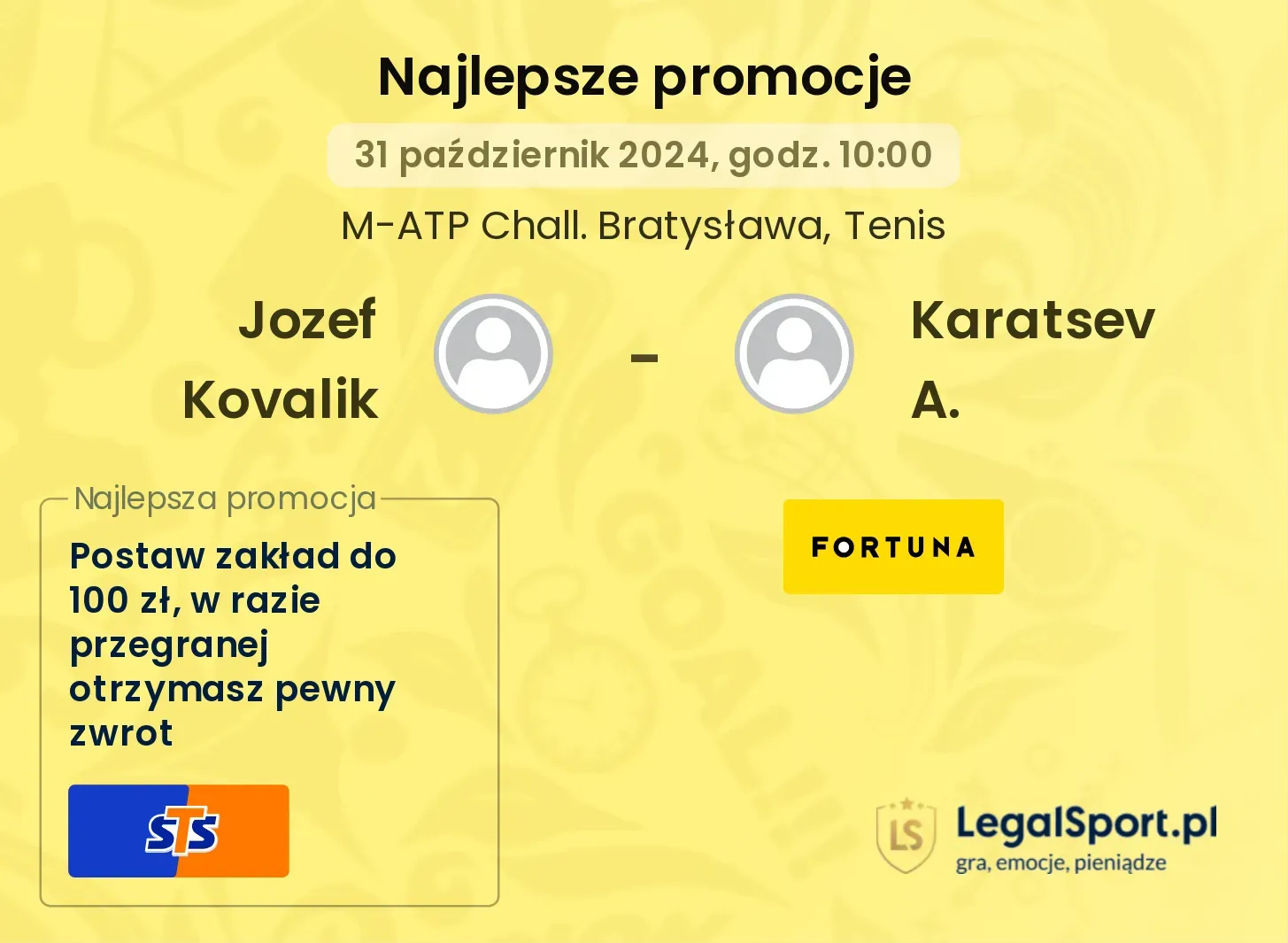 Jozef Kovalik - Karatsev A. promocje bukmacherskie 31.10, 10:00