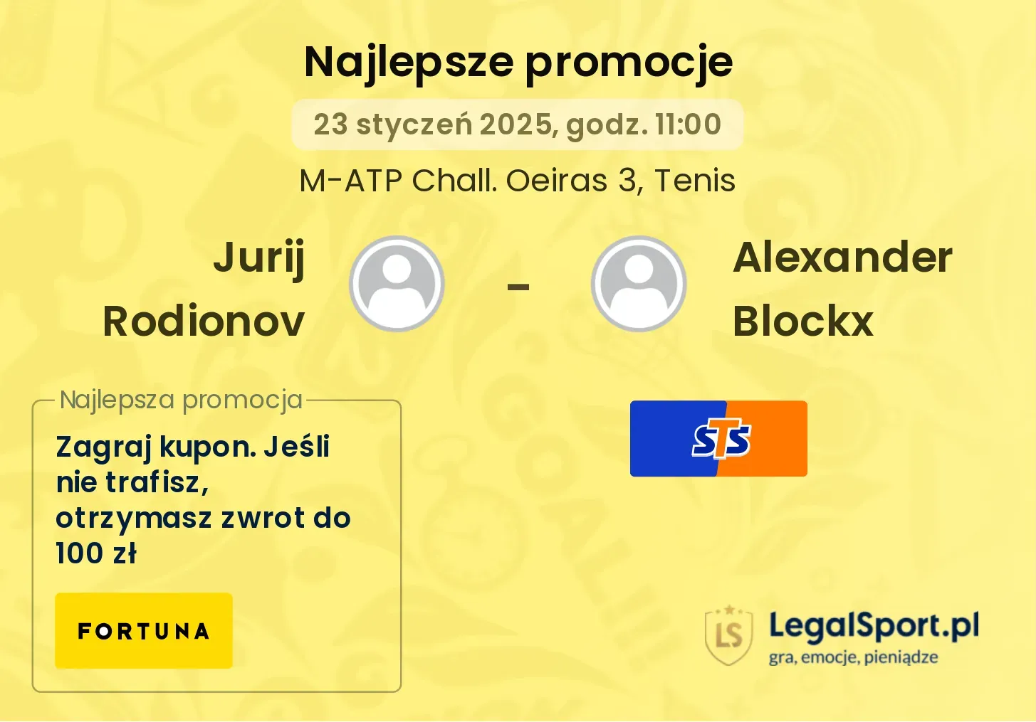 Jurij Rodionov - Alexander Blockx promocje bonusy na mecz