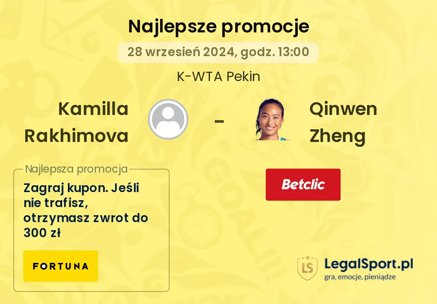 Kamilla Rakhimova - Qinwen Zheng promocje u bukmacherów 28.09, 13:00