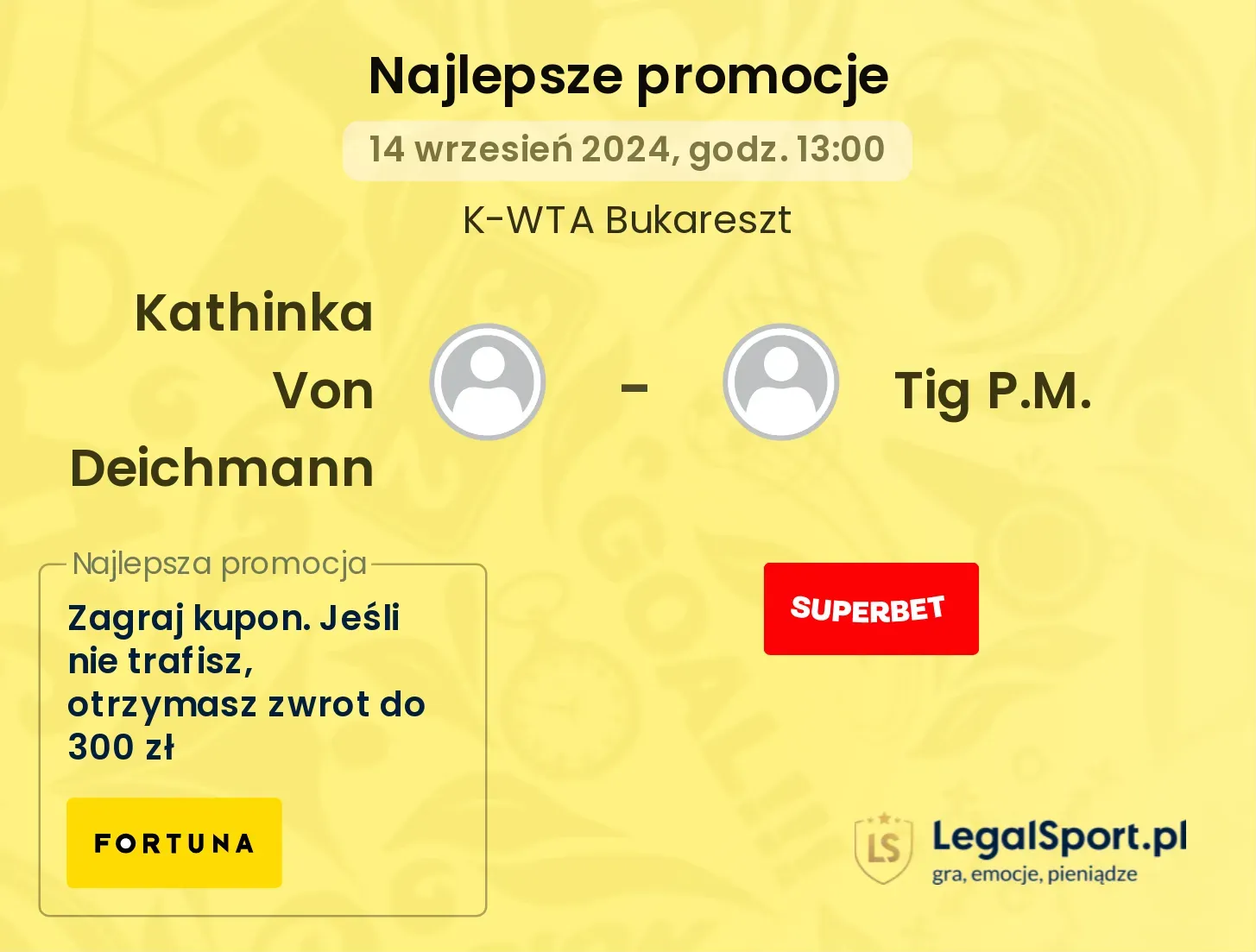 Kathinka Von Deichmann - Tig P.M. promocje u bukmacherów 14.09, 13:00