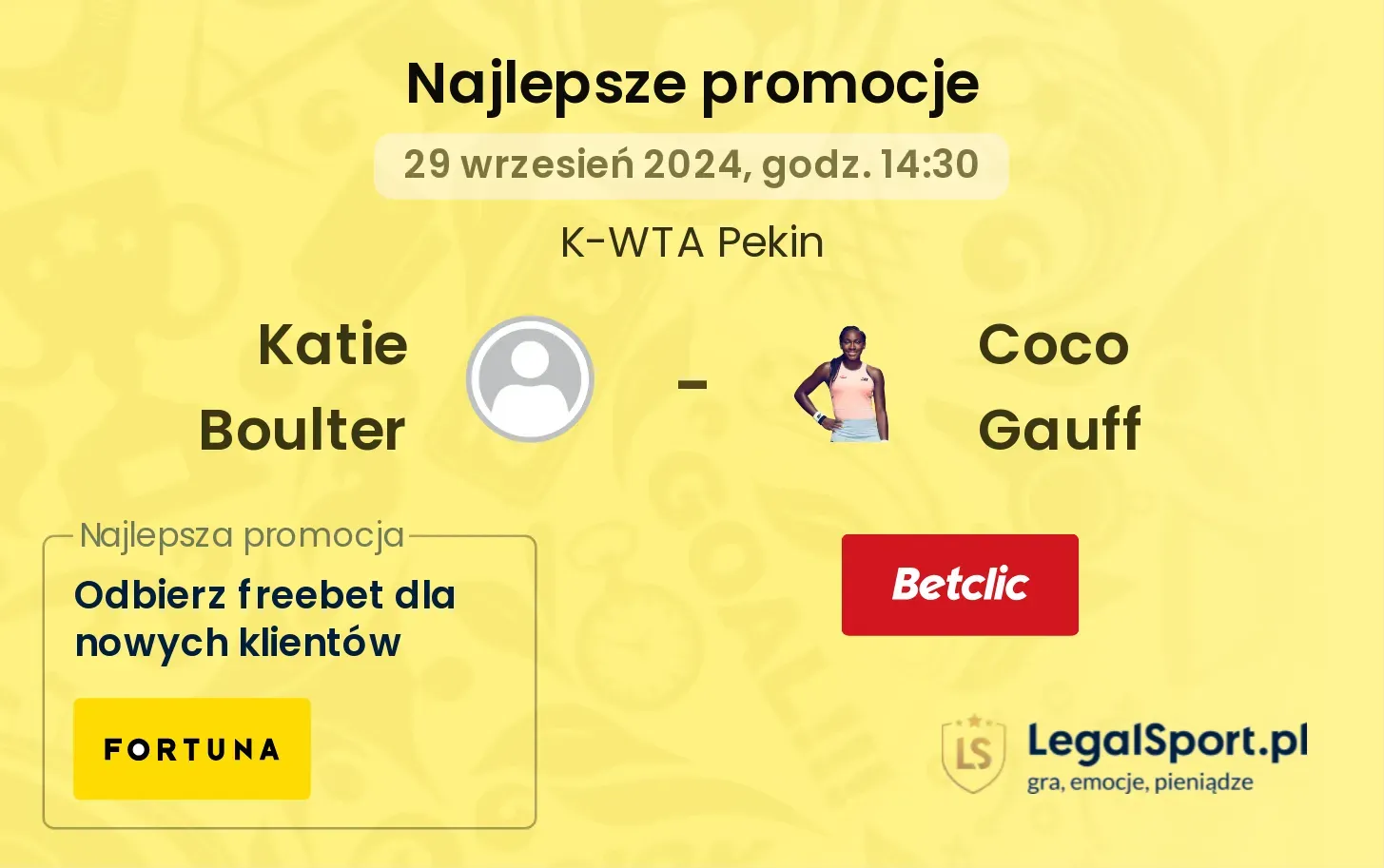 Katie Boulter - Coco Gauff promocje u bukmacherów 29.09, 14:30