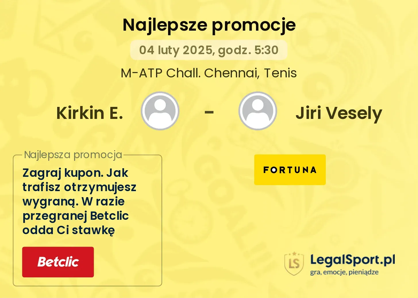 Kirkin E. - Jiri Vesely promocje bonusy na mecz