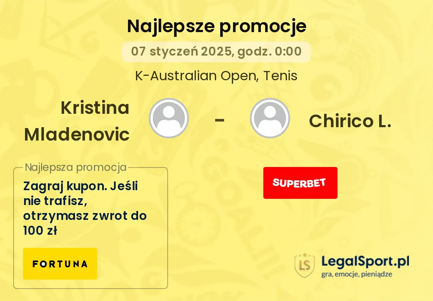 Kristina Mladenovic - Chirico L. promocje bonusy na mecz