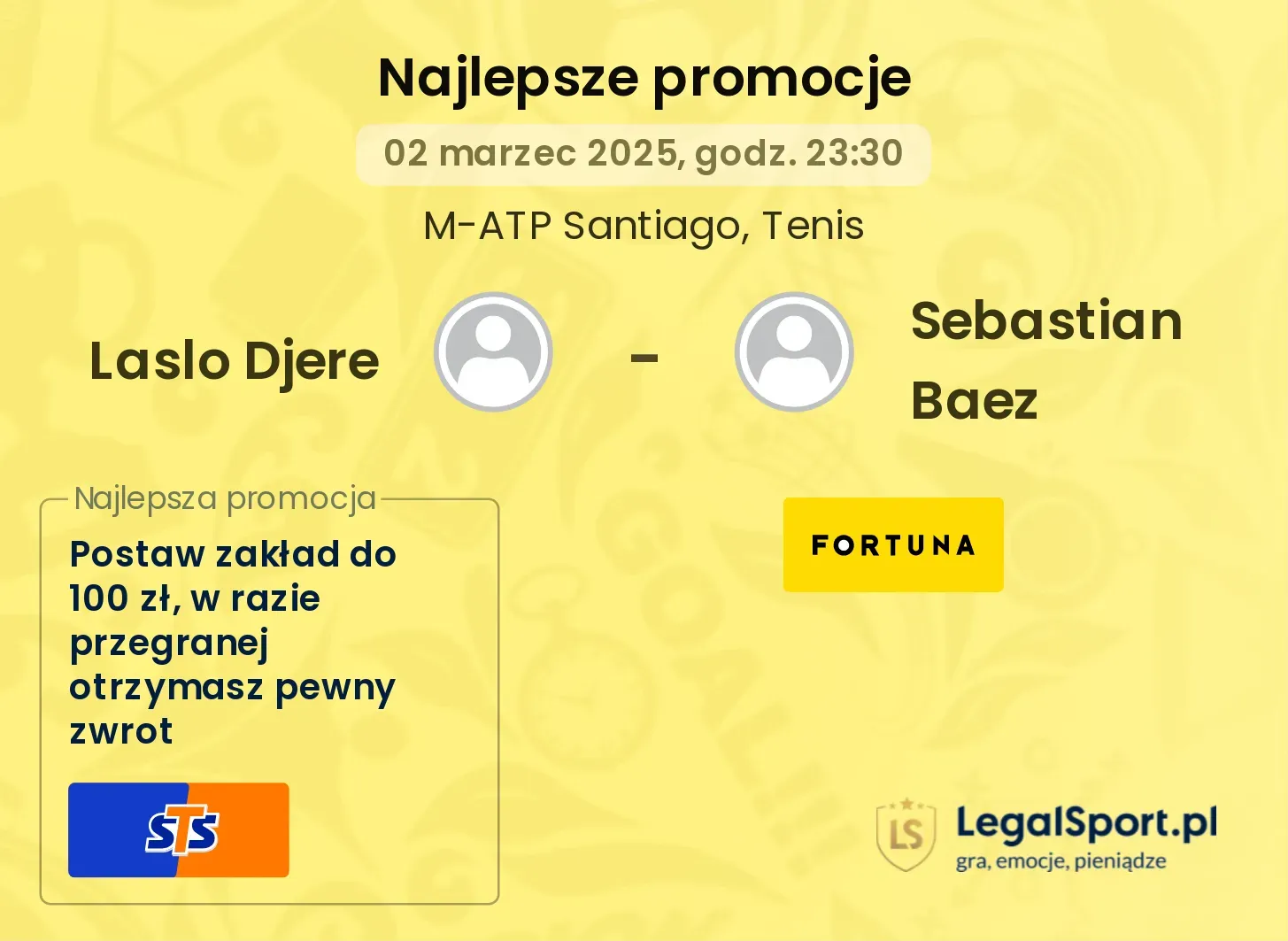 Laslo Djere - Sebastian Baez promocje bonusy na mecz