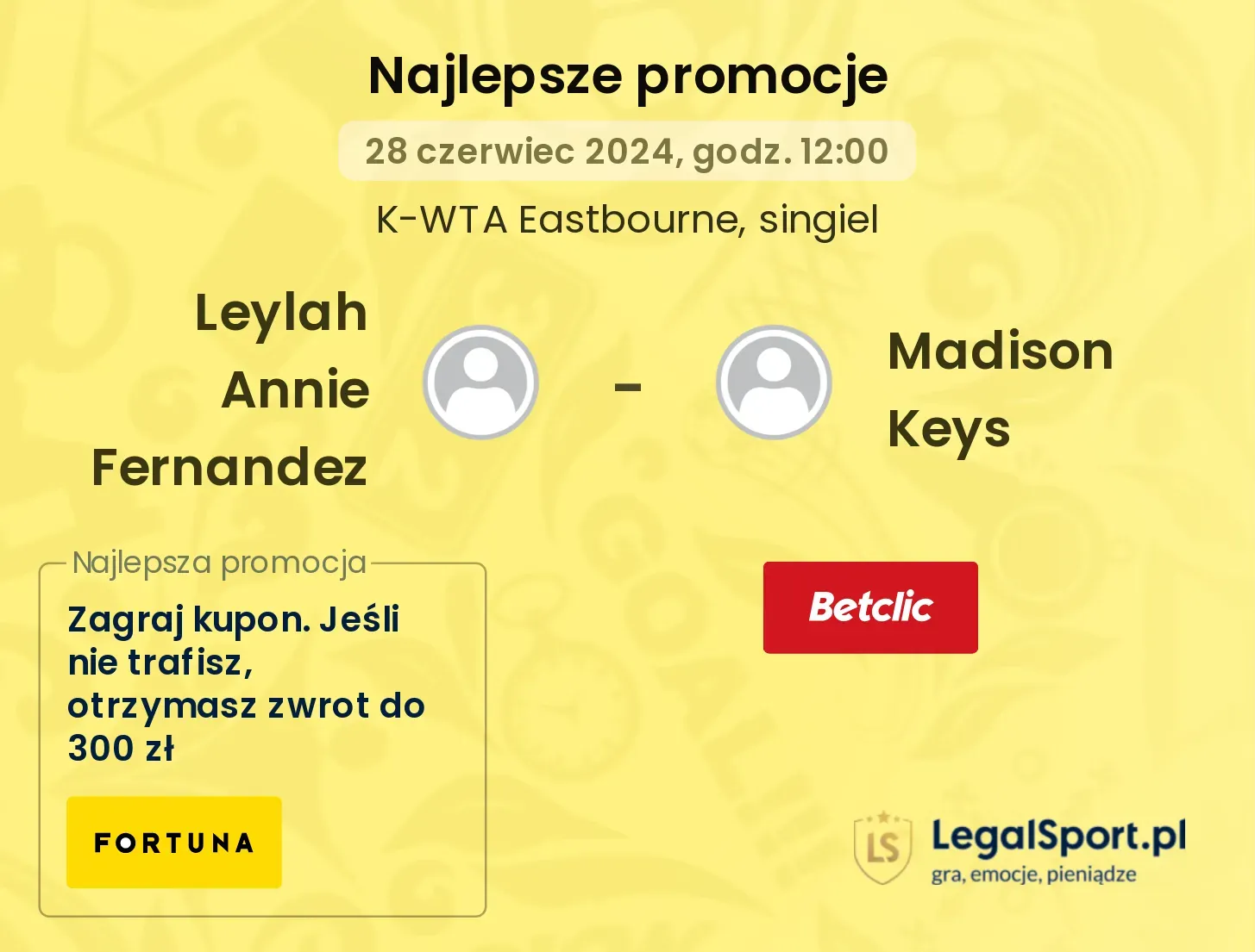 Leylah Annie Fernandez - Madison Keys promocje bukmacherskie (28.06, 12:00)