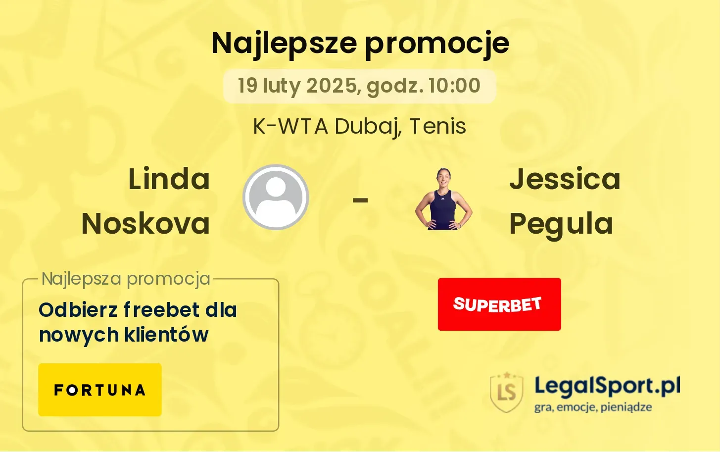 Linda Noskova - Jessica Pegula promocje bonusy na mecz