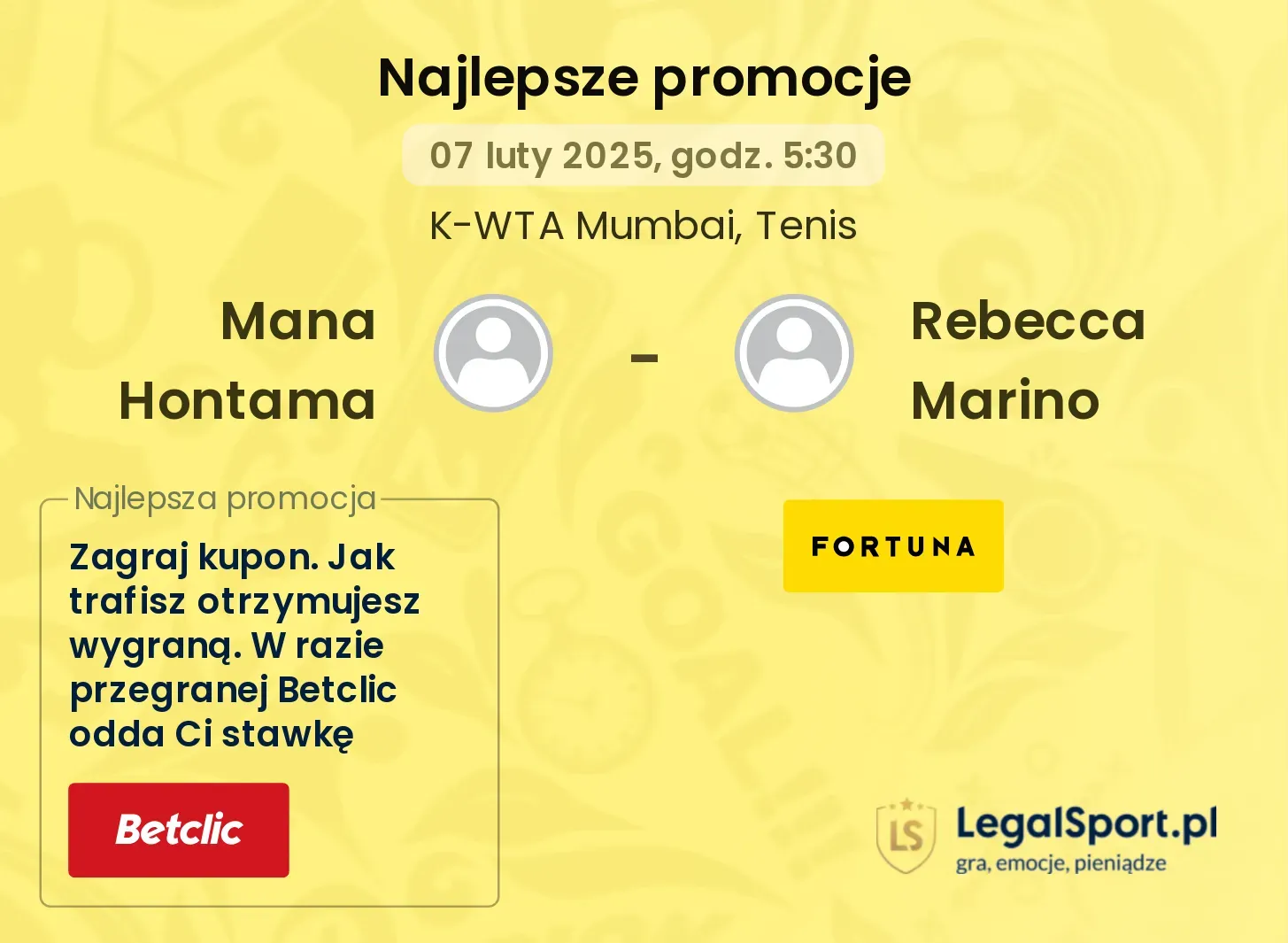 Mana Hontama - Rebecca Marino promocje bonusy na mecz