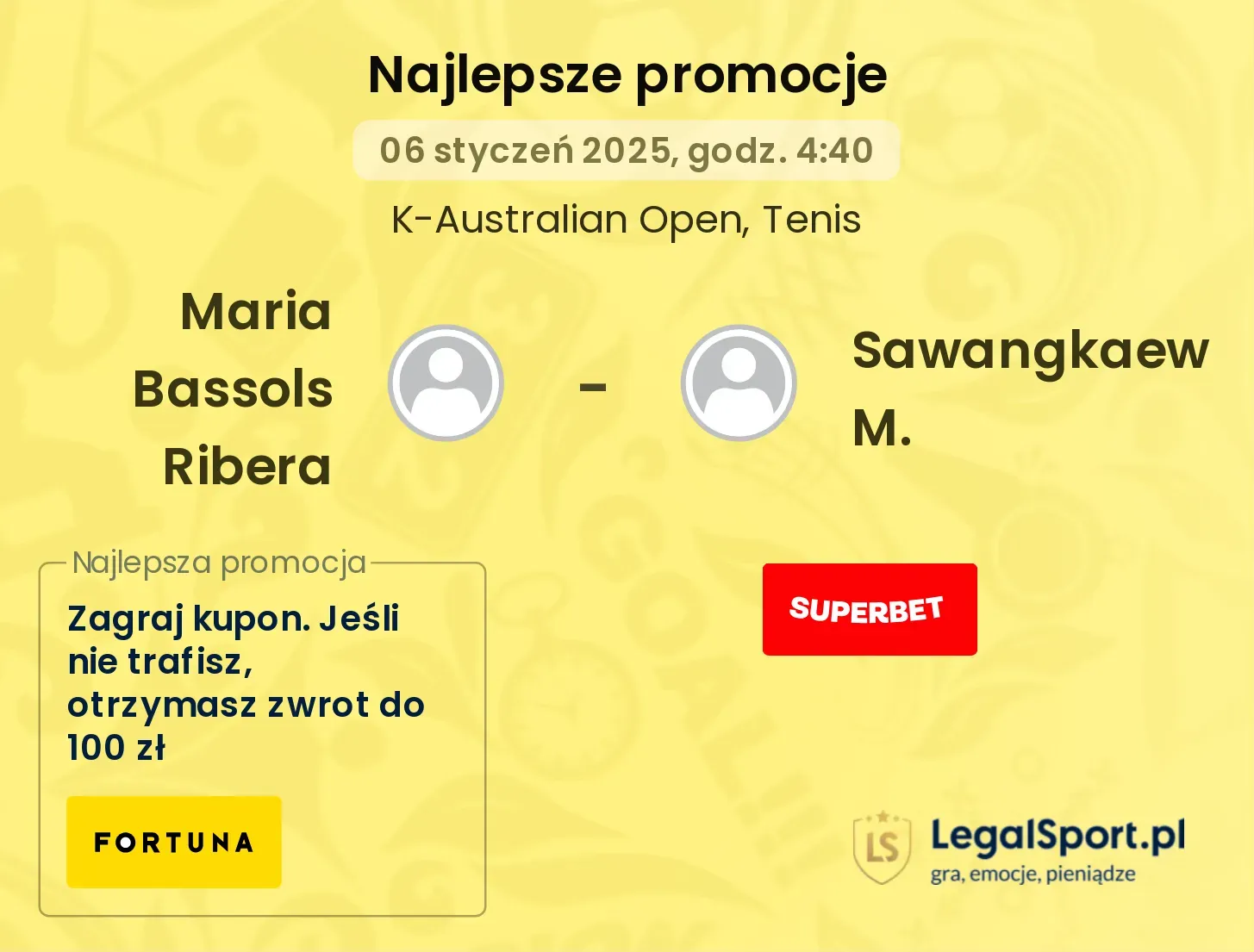 Maria Bassols Ribera - Sawangkaew M. promocje bonusy na mecz