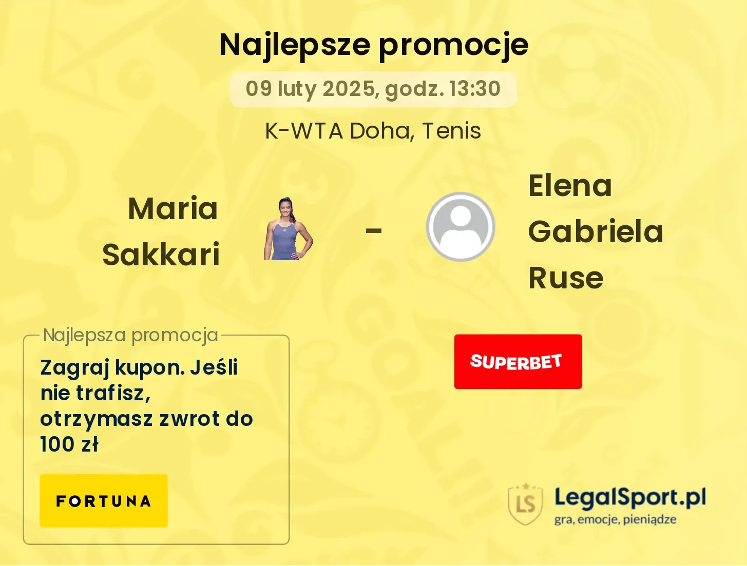 Maria Sakkari - Elena Gabriela Ruse promocje bonusy na mecz