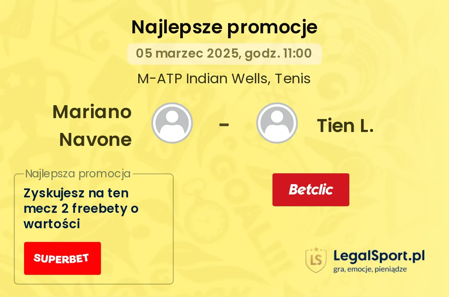 Mariano Navone - Tien L. promocje bonusy na mecz