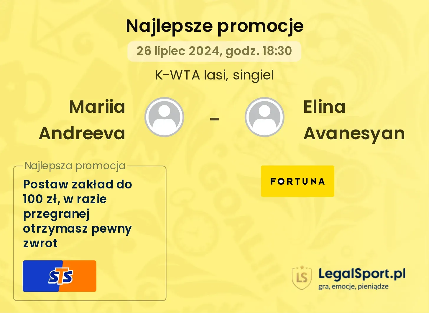 Mariia Andreeva - Elina Avanesyan promocje bonusy na mecz