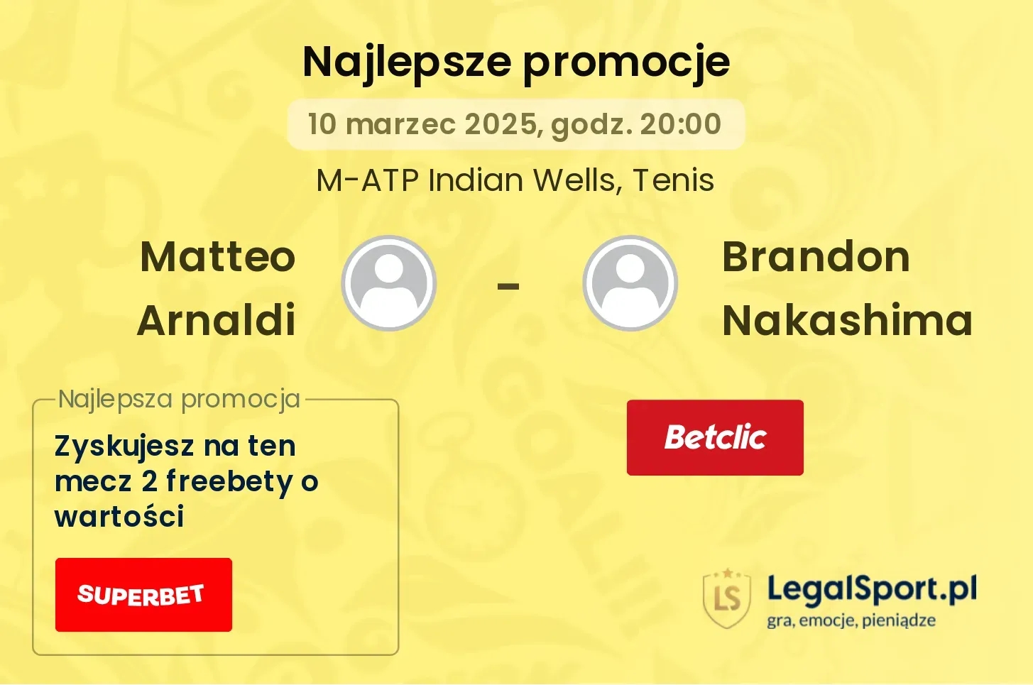 Matteo Arnaldi - Brandon Nakashima promocje bonusy na mecz