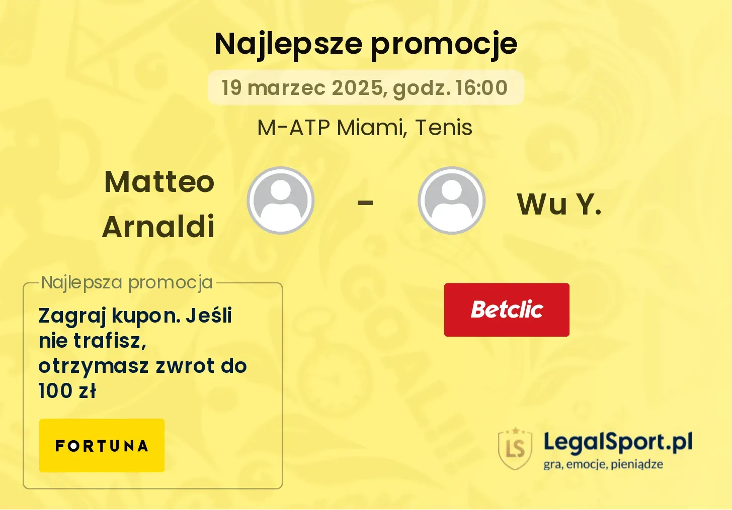 Matteo Arnaldi - Wu Y. promocje bonusy na mecz