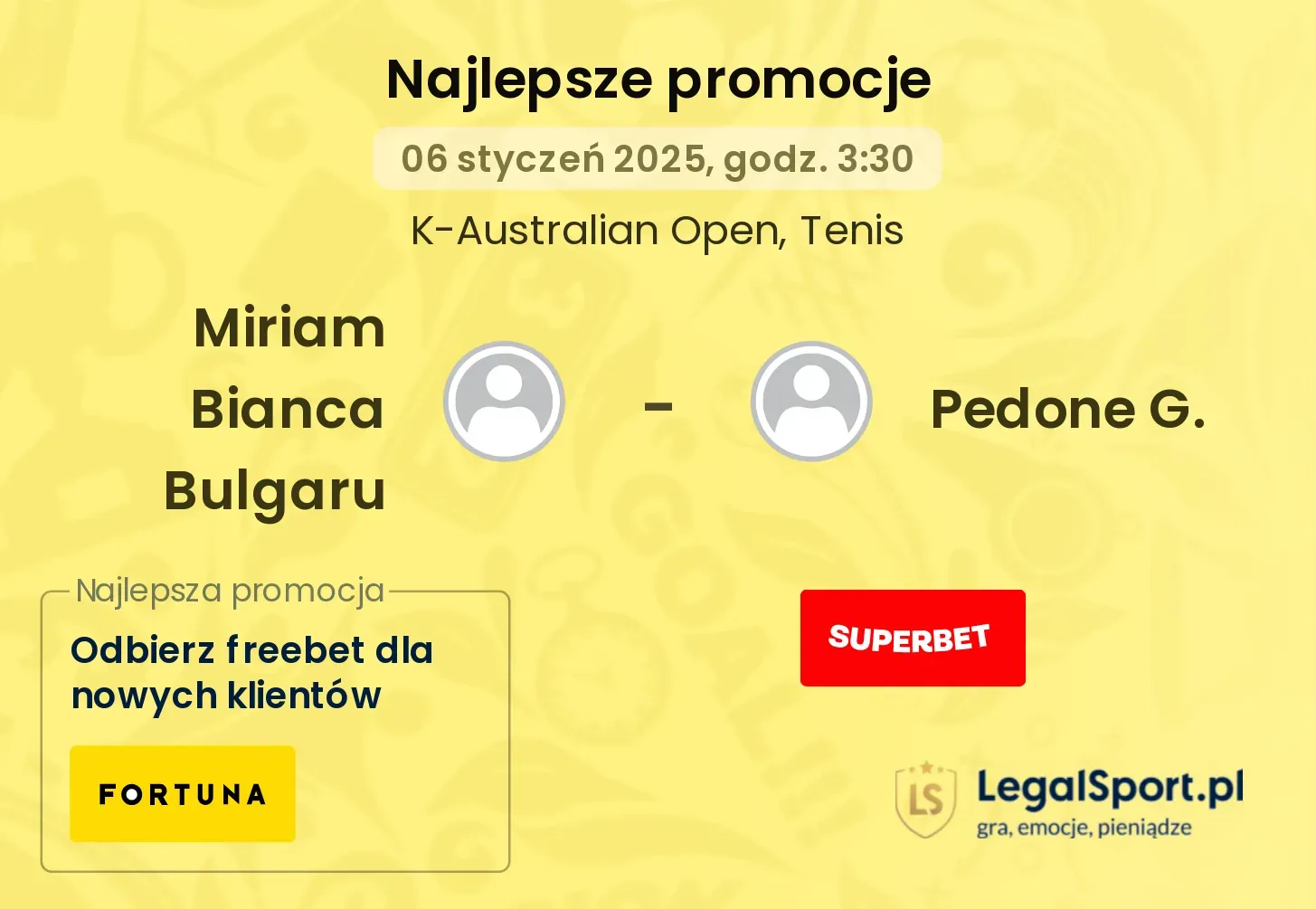 Miriam Bianca Bulgaru - Pedone G. promocje u bukmacherów