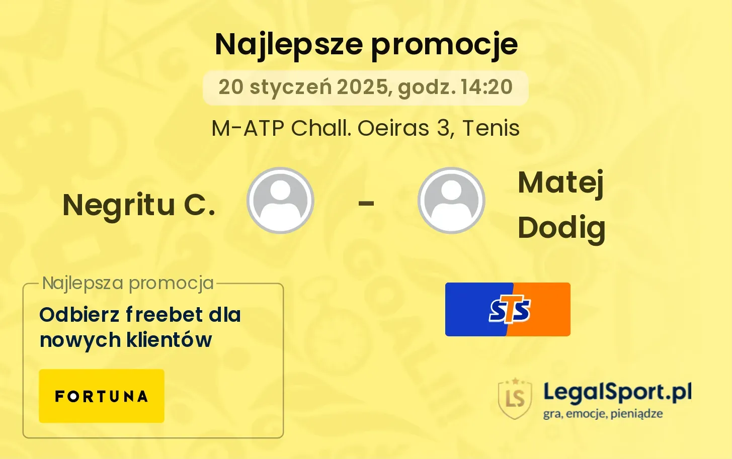 Negritu C. - Matej Dodig promocje bonusy na mecz