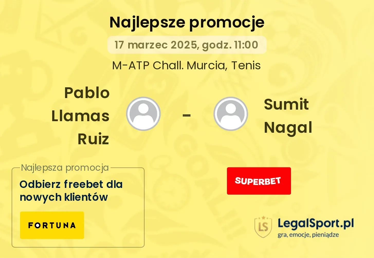 Pablo Llamas Ruiz - Sumit Nagal promocje bonusy na mecz