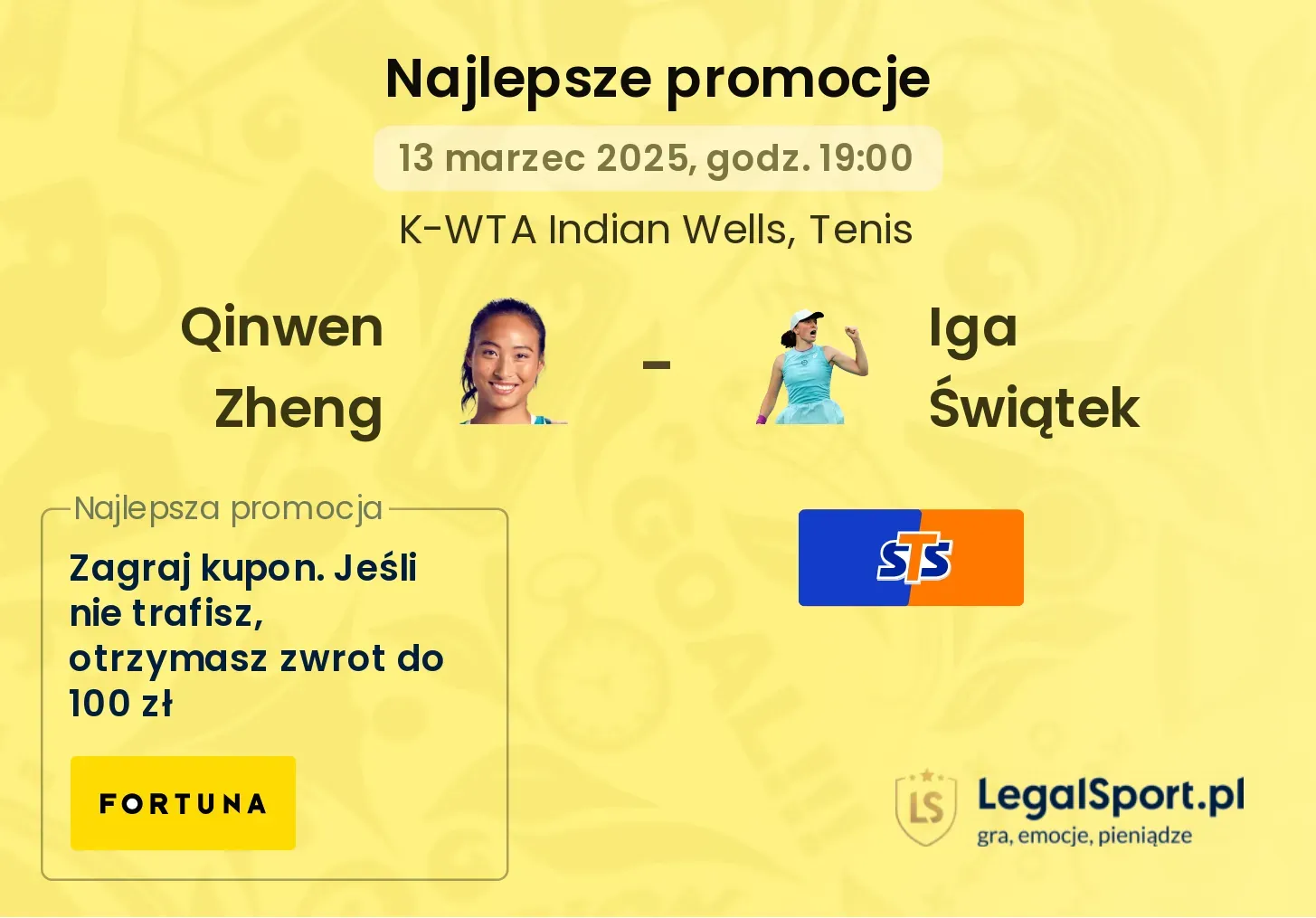 Qinwen Zheng - Iga Świątek promocje bonusy na mecz