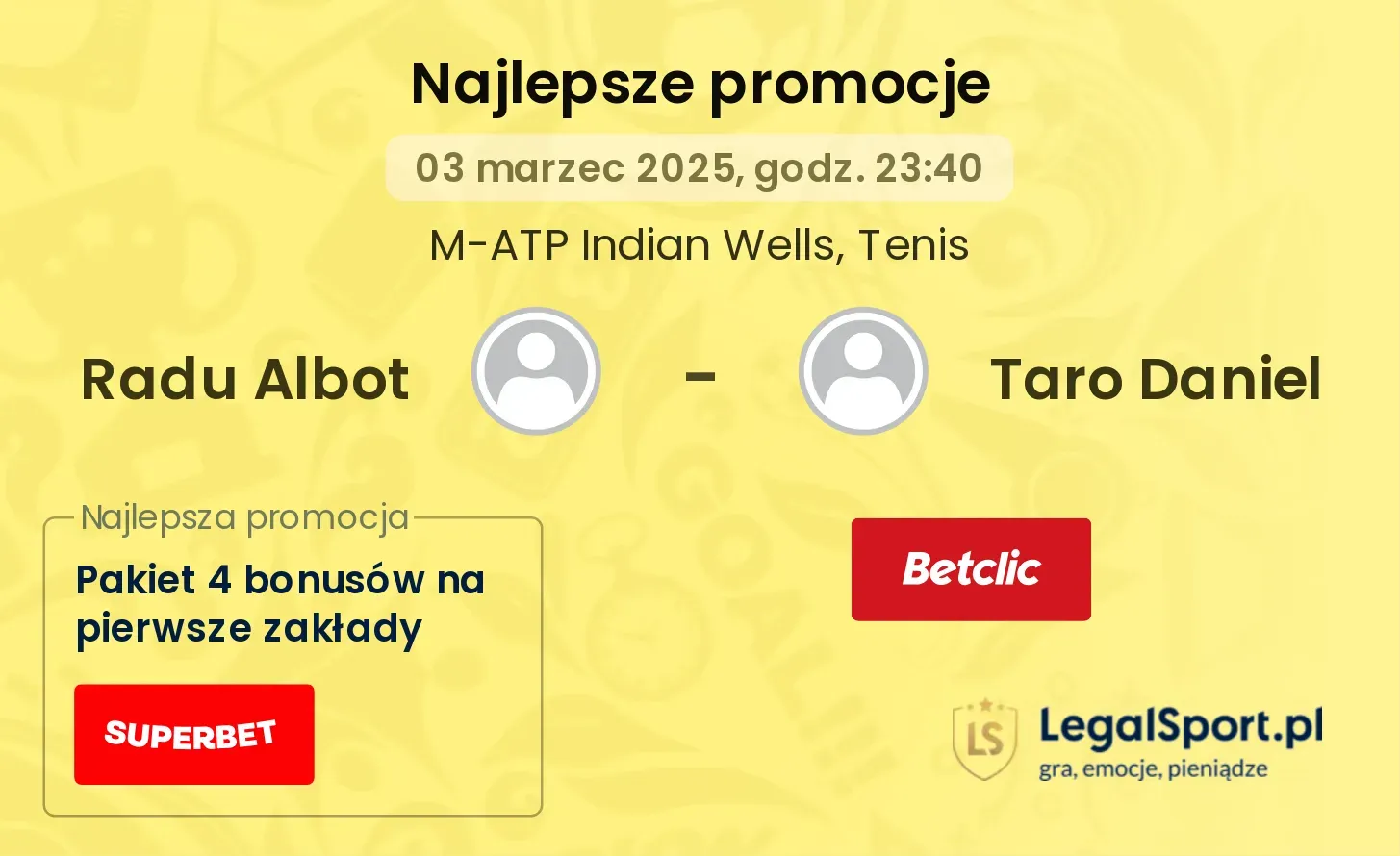 Radu Albot - Taro Daniel promocje bonusy na mecz