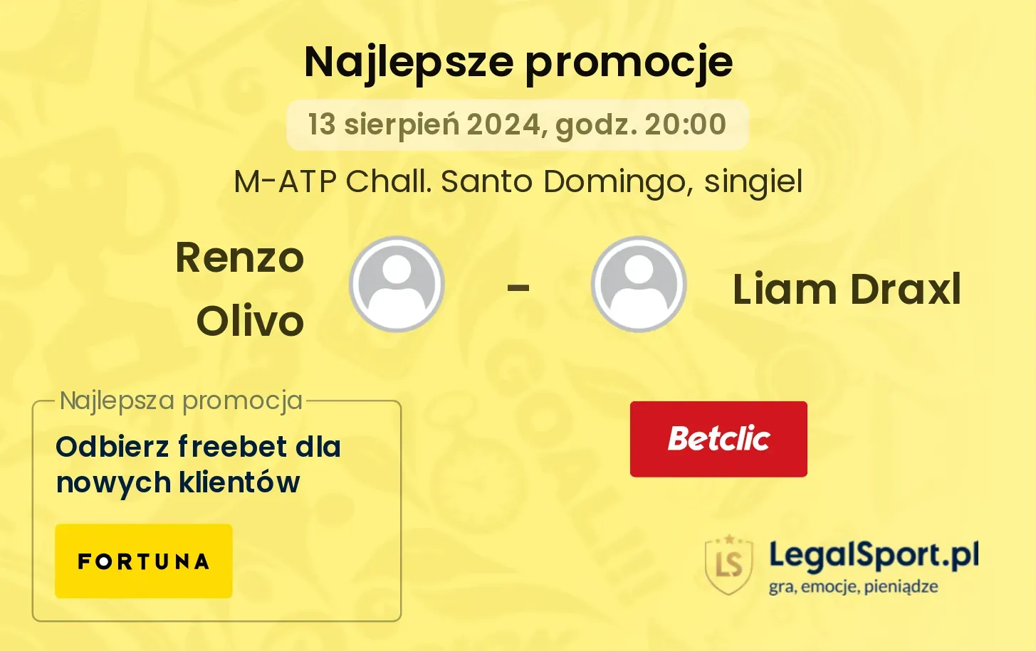 Renzo Olivo - Liam Draxl promocje bonusy na mecz