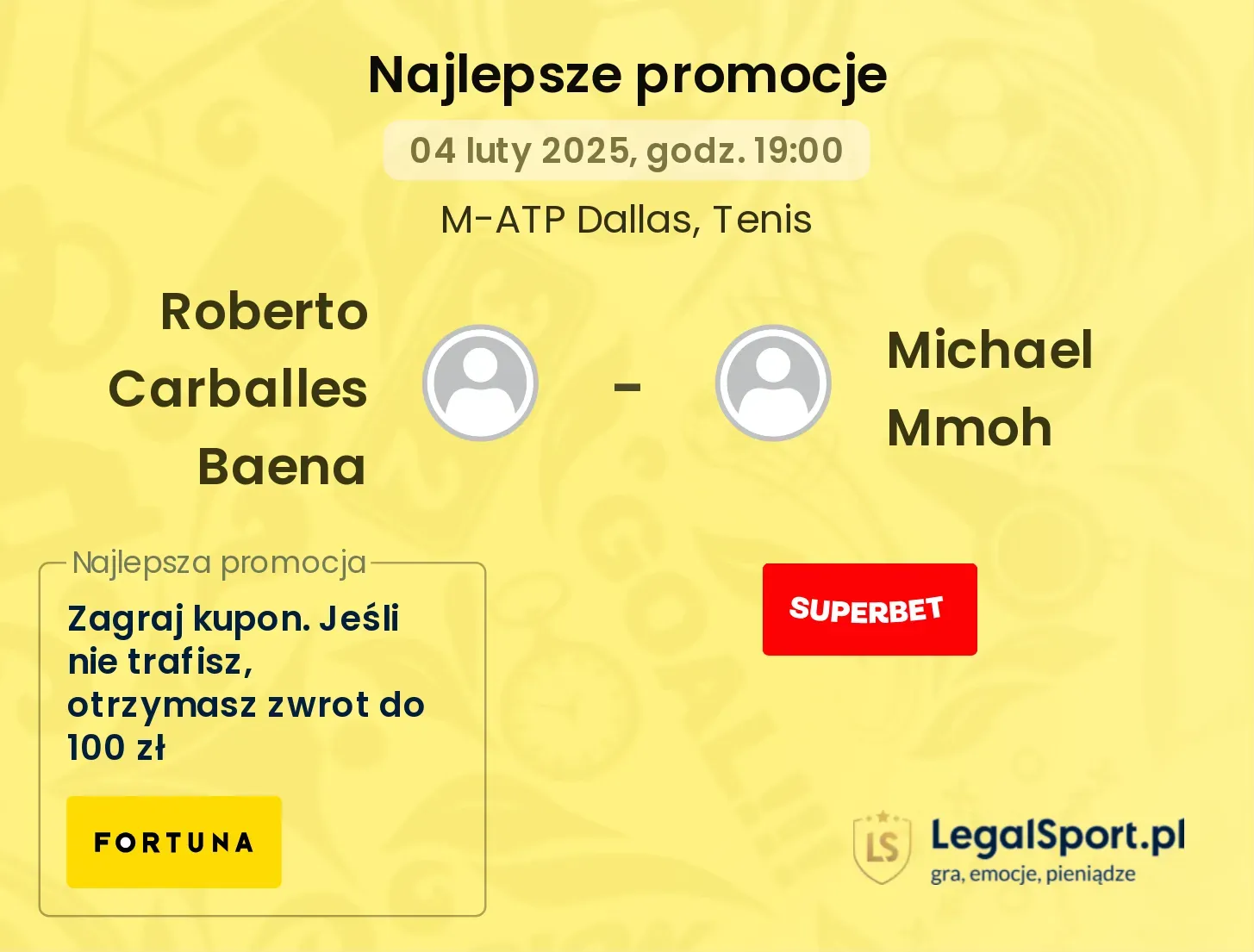 Roberto Carballes Baena - Michael Mmoh promocje bonusy na mecz