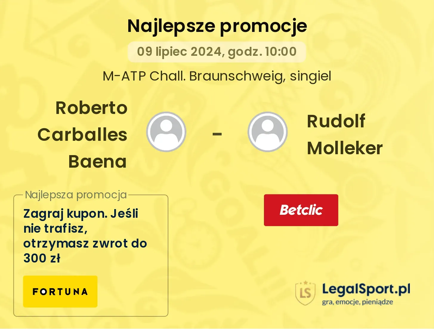 Roberto Carballes Baena - Rudolf Molleker promocje bonusy na mecz