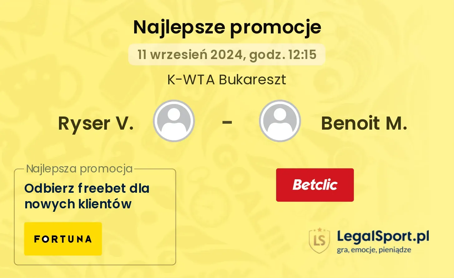 Ryser V. - Benoit M. promocje u bukmacherów 11.09, 12:15