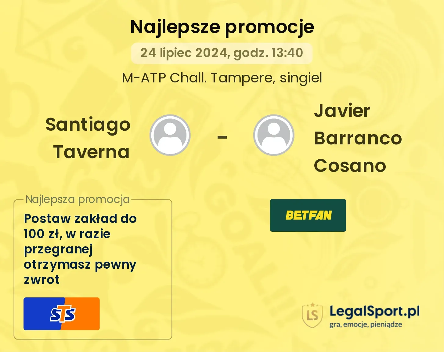 Santiago Taverna - Javier Barranco Cosano promocje u bukmacherów (24.07, 13:40)