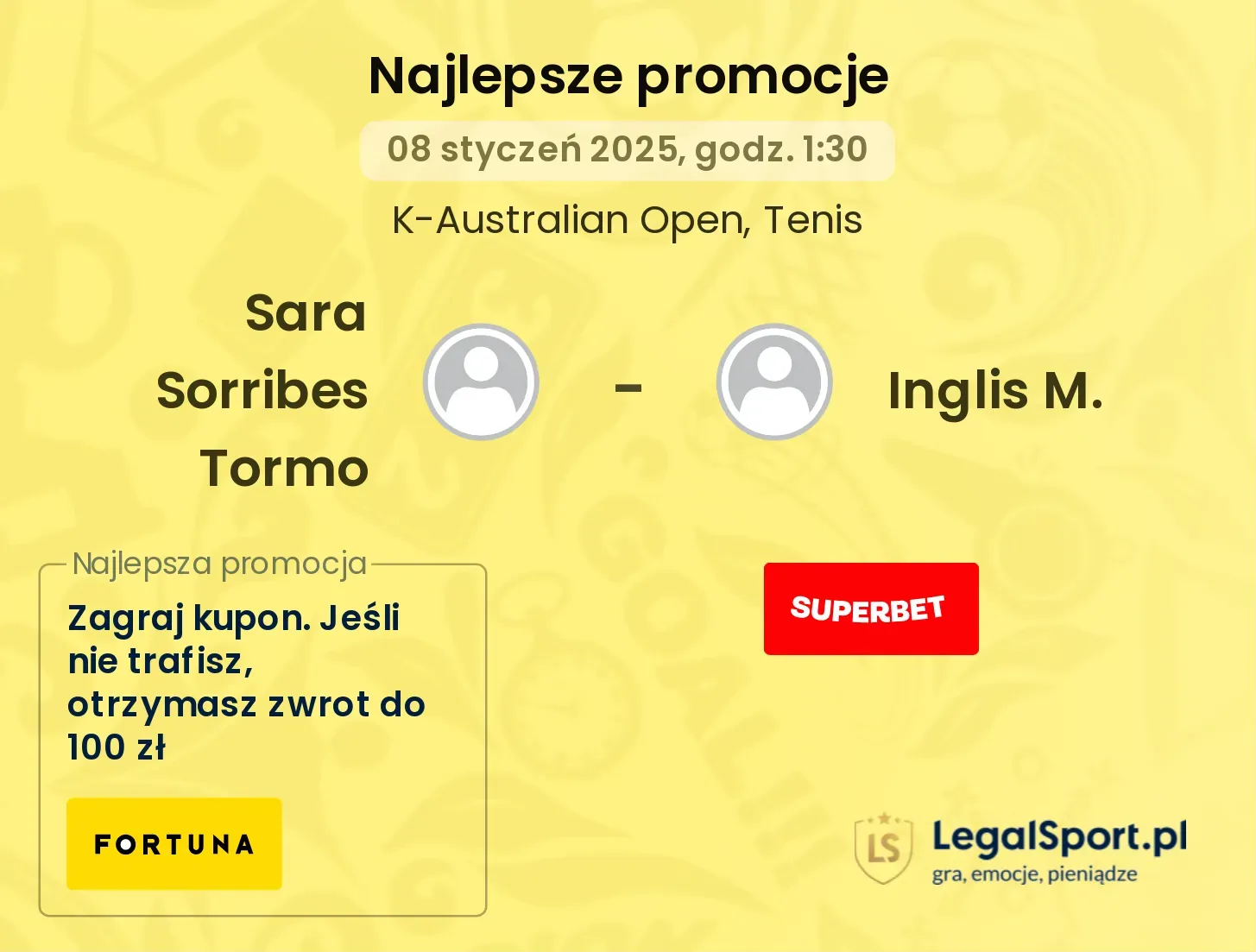 Sara Sorribes Tormo - Inglis M. promocje bonusy na mecz