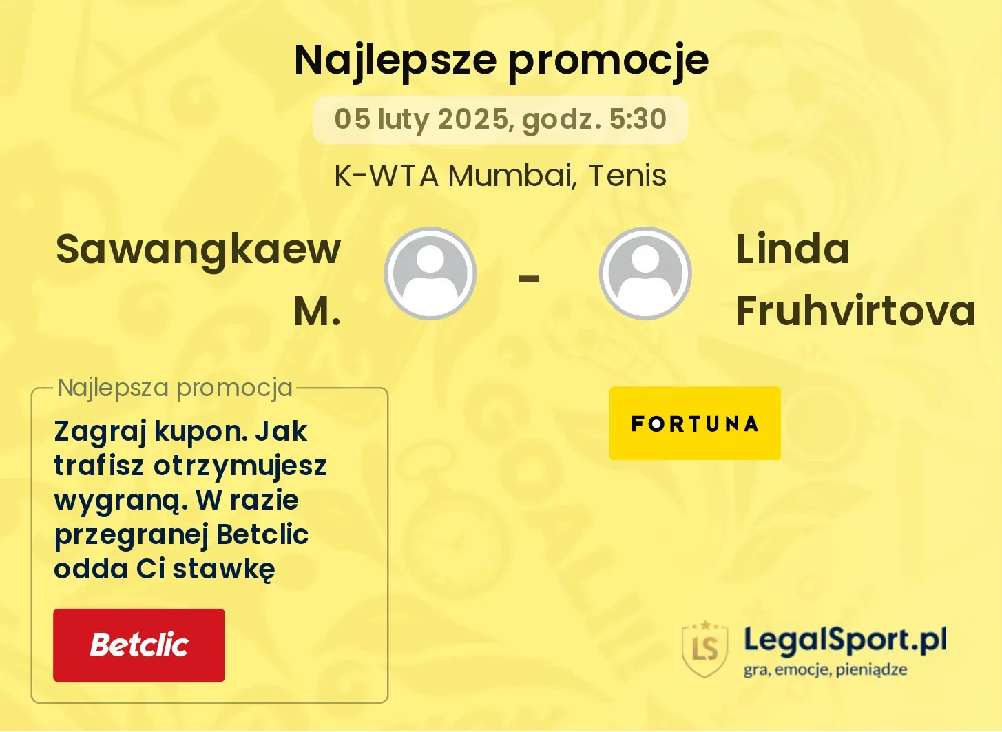 Sawangkaew M. - Linda Fruhvirtova promocje bonusy na mecz