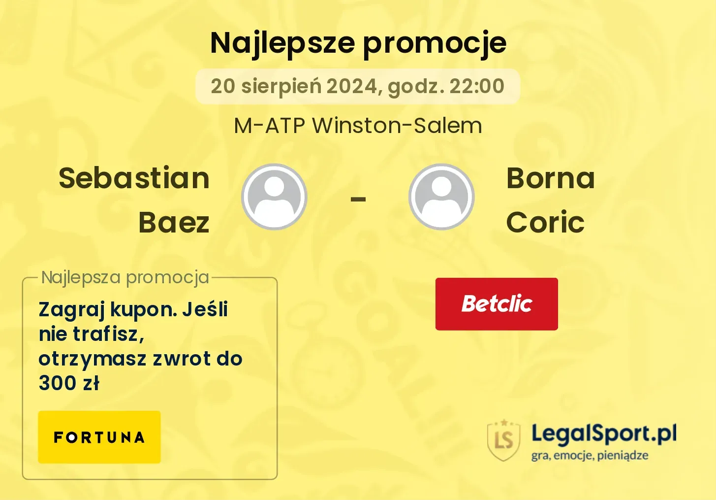 Sebastian Baez - Borna Coric promocje bonusy na mecz