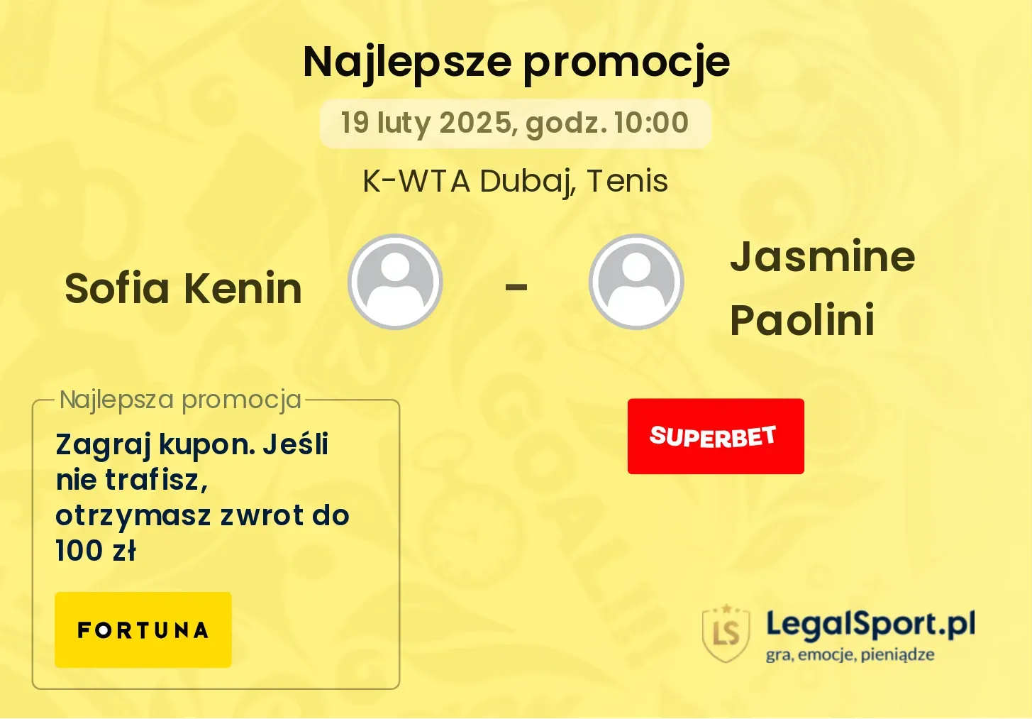 Sofia Kenin - Jasmine Paolini promocje bonusy na mecz