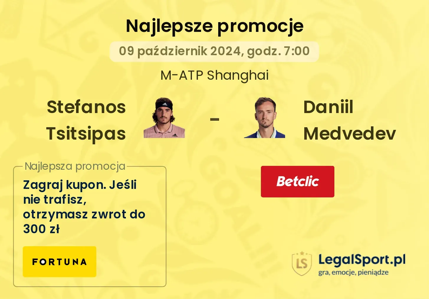 Stefanos Tsitsipas - Daniil Medvedev promocje bukmacherskie 09.10, 07:00