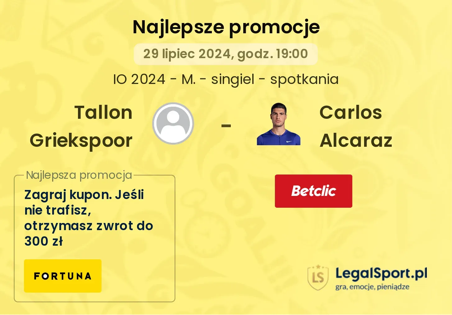 Tallon Griekspoor - Carlos Alcaraz promocje bonusy na mecz