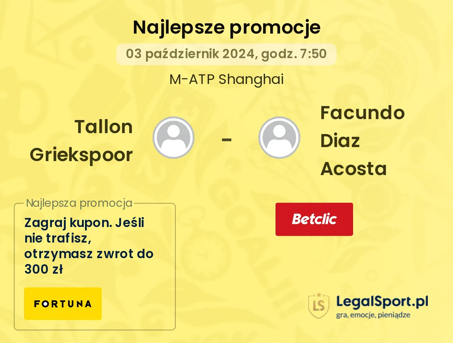 Tallon Griekspoor - Facundo Diaz Acosta promocje u bukmacherów 03.10, 07:50