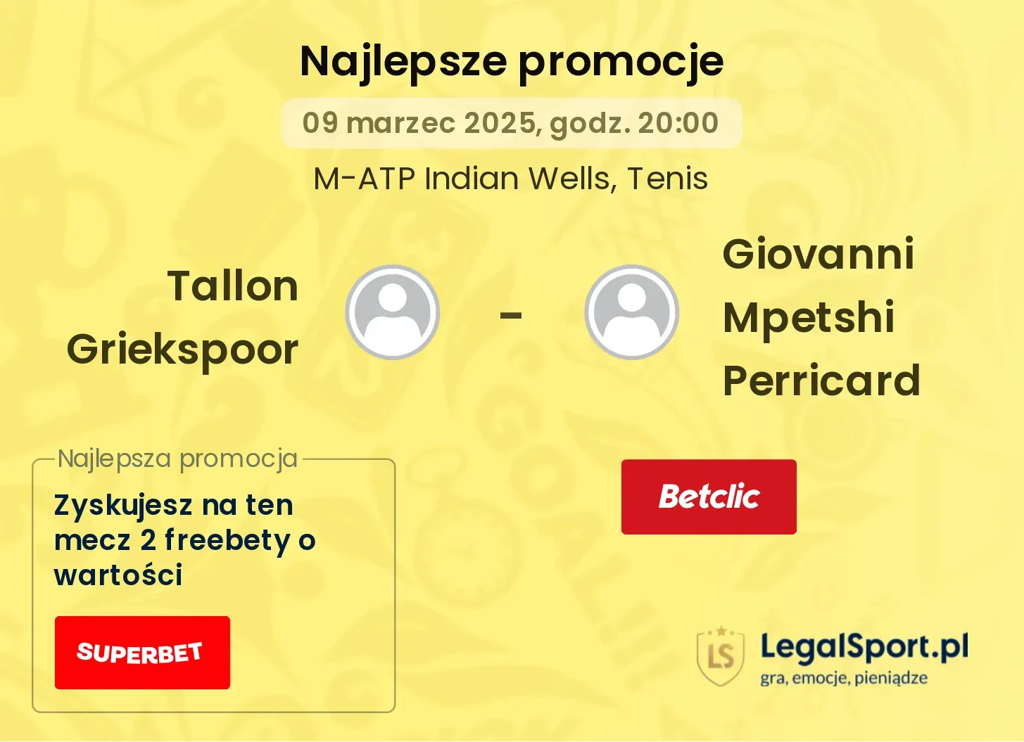 Tallon Griekspoor - Giovanni Mpetshi Perricard promocje bonusy na mecz