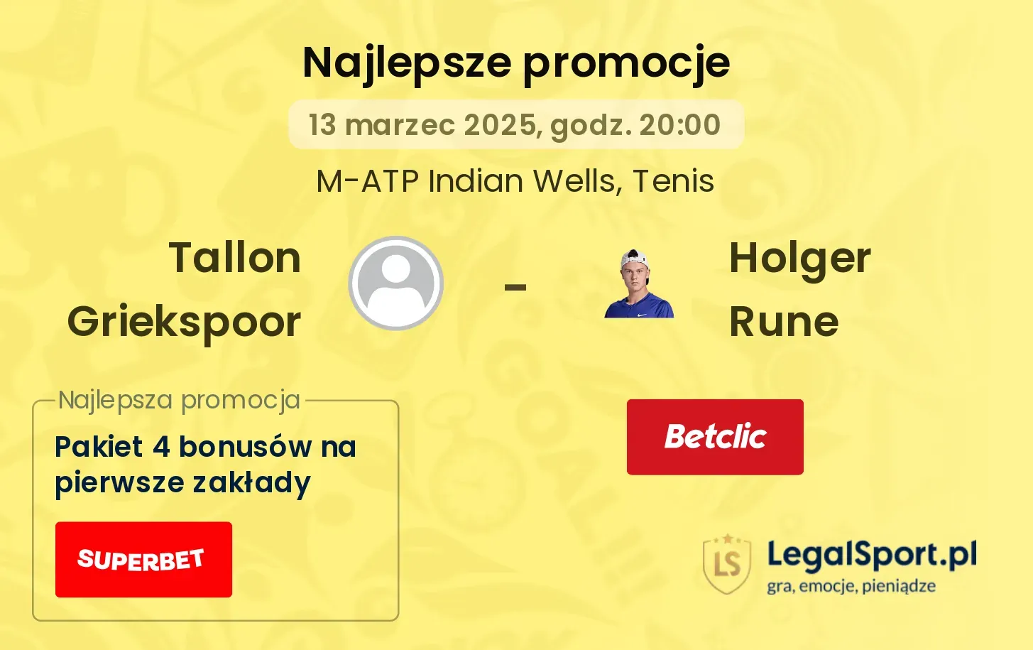 Tallon Griekspoor - Holger Rune promocje bonusy na mecz